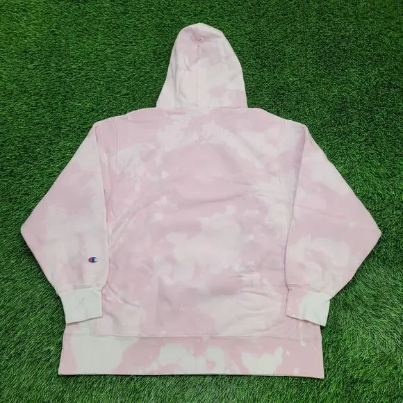 Vintage Y2K Champion Hoodie Large 24x28 Pink Bleached Reverse-Weave Baggy - Picture 2 of 16